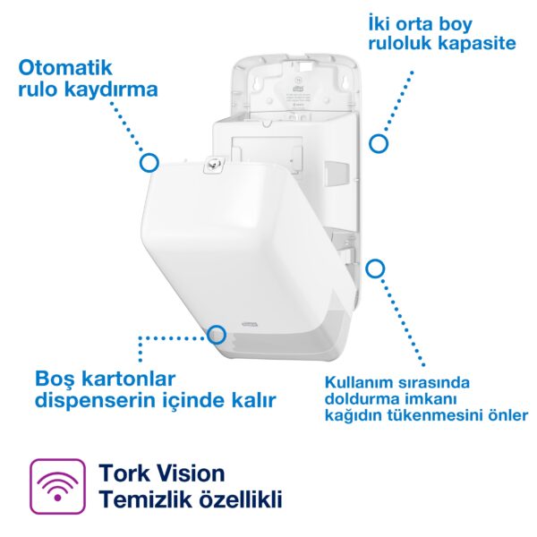 557500 Tork Çift Rulo Tuvalet Kağıdı Dispenseri Beyaz - Görsel 3