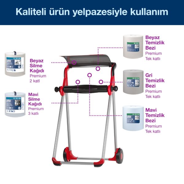 652008 Tork Dıştan Çekmeli Havlu Dispenseri Seyyar Kırmızı-Siyah - Görsel 5